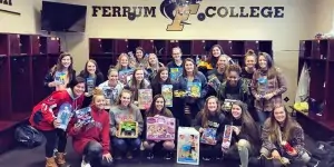 Ferrum College Women's soccer players donate toys to local children.