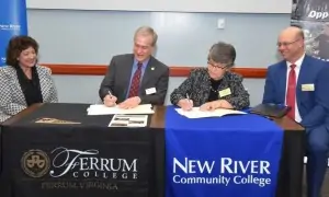 Ferrum College and NRCC signed an articulation agreement today to offer a pathway to four-year degrees for NRCC transfer students.