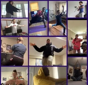 Members of Health and Human Performance classes participate in virtual yoga.