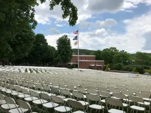 Commencement chairs at Hart Plaza