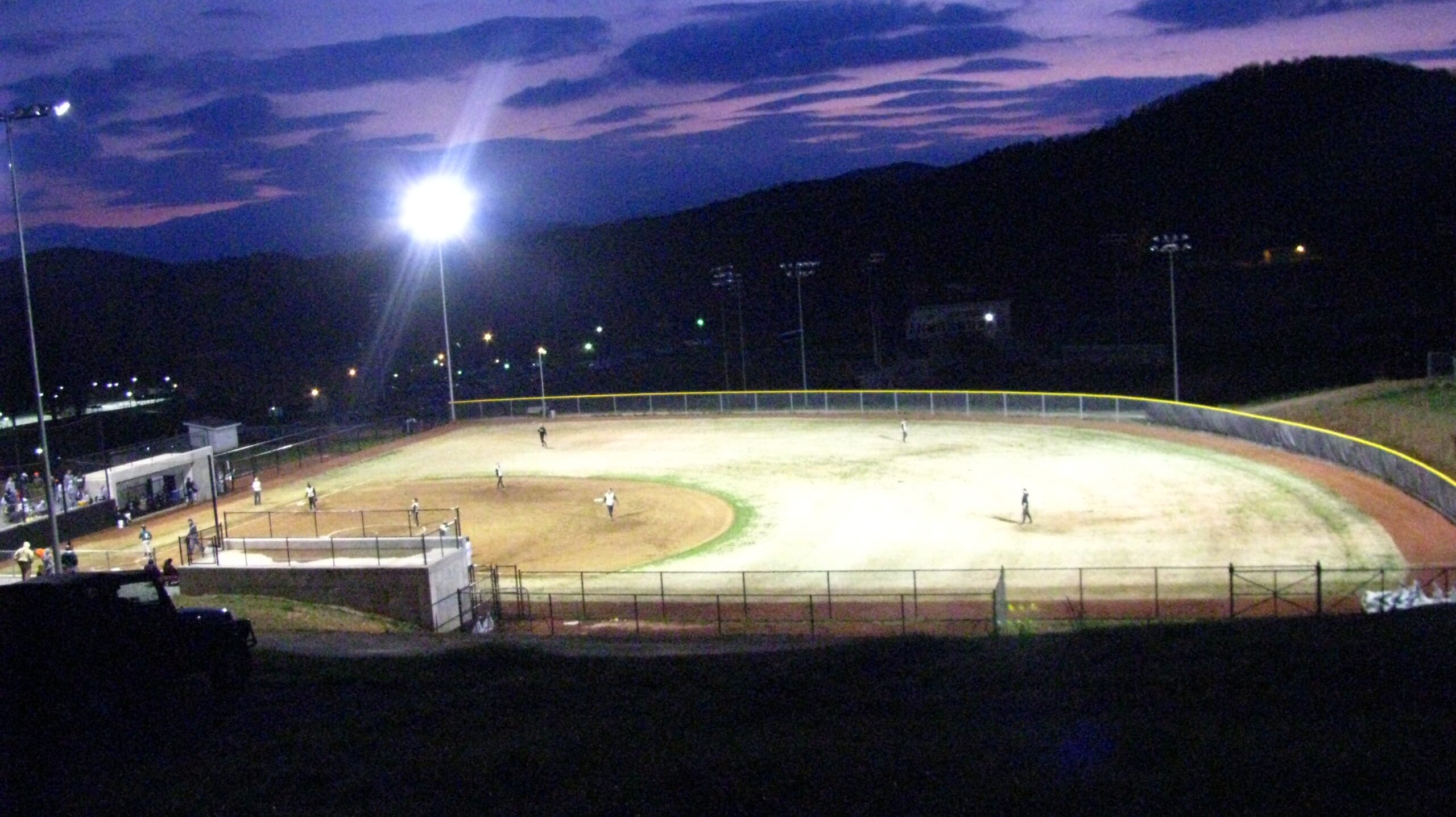 Night softball game at Ferrum College