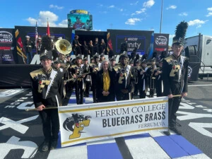 Thumbnail image for the Ferrum College’s Bluegrass Brass Band Perform the National Anthem at the Martinsville Speedway news item