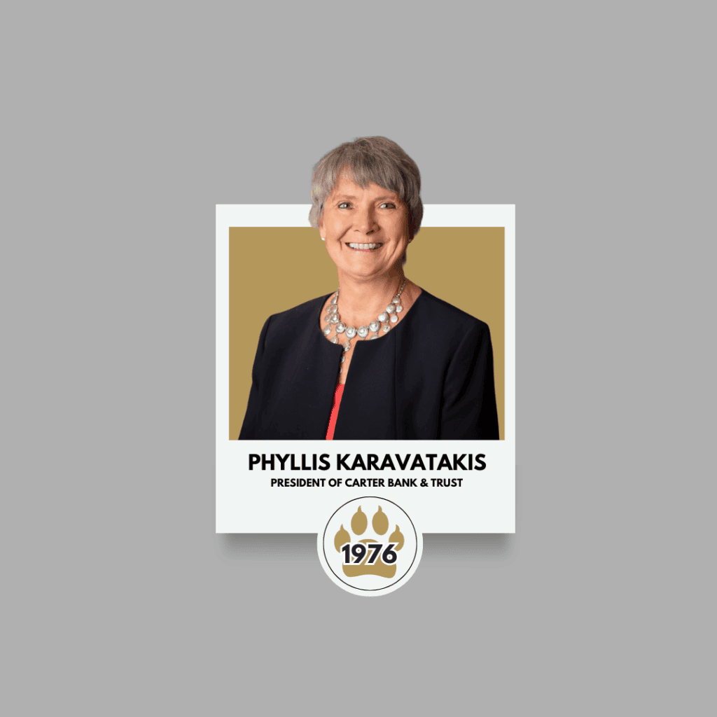 Headshot of Phyllis Karavatakis, president of Carter bank and trust and Ferrum College Alumni class of 1976.