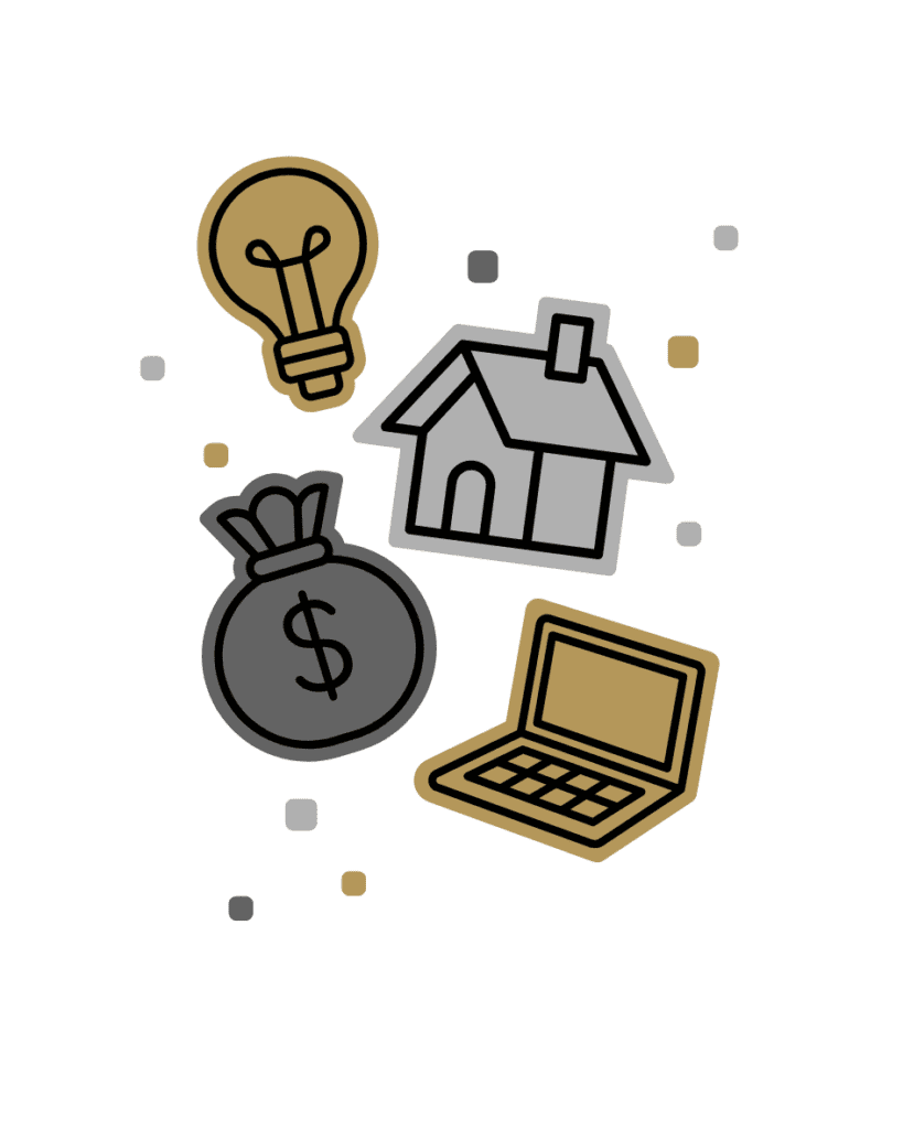 A decorative image of financial icons in Ferrum College colors.