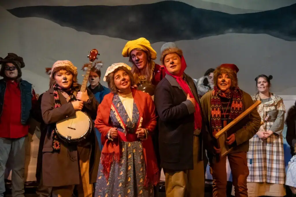 Photo from the production of Emmet Otter's Jug-band Christmas, featuring cast in full costume.