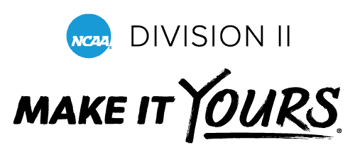 Division II Make It Yours slogan has these words in black and NCAA logo in a blue circle, with YOURS underlined