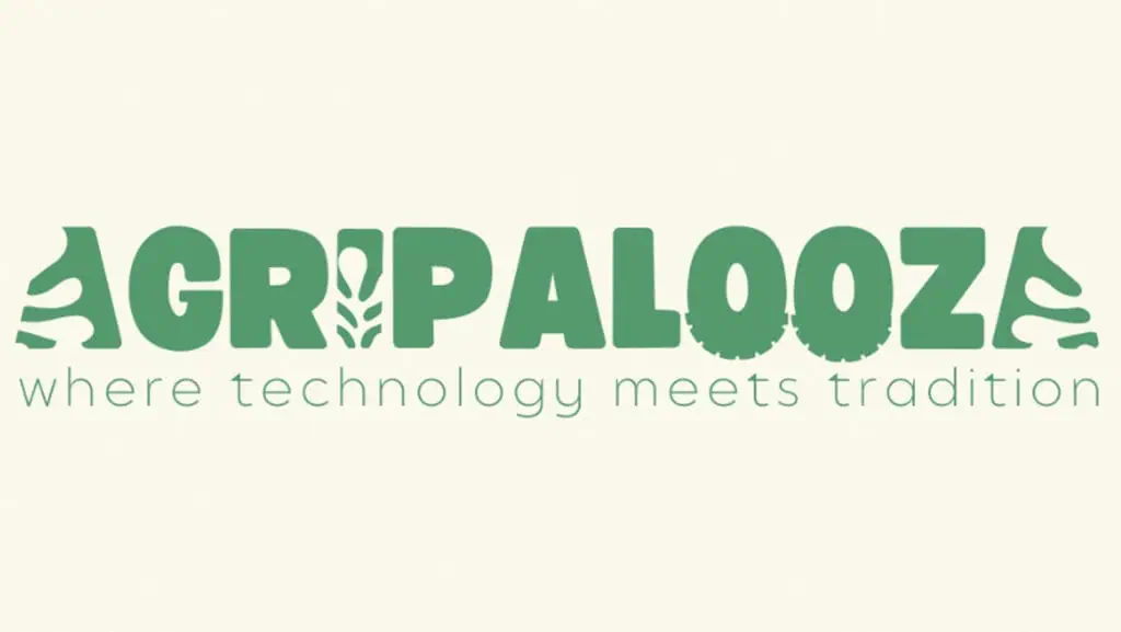 event graphic that says Agripalooza where technology meets tradition in green letters on pale yellow background