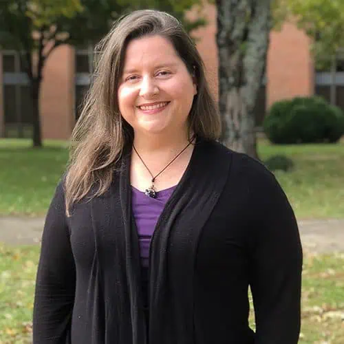 Headshot of Ferrum College staff Laurie Adams standing outside on campus.