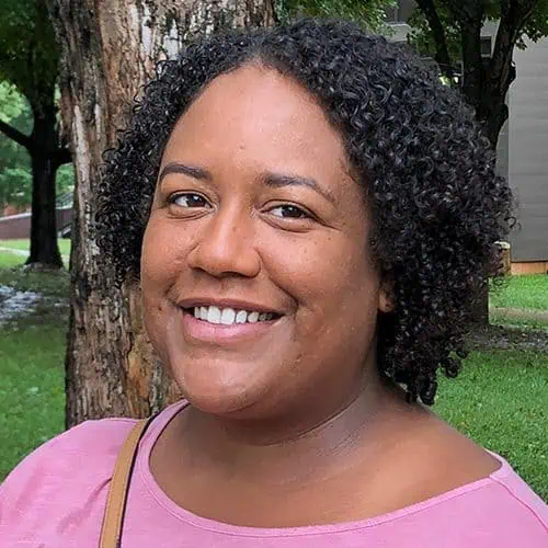 Headshot of Ferrum College staff Lori Casey standing outside on campus.