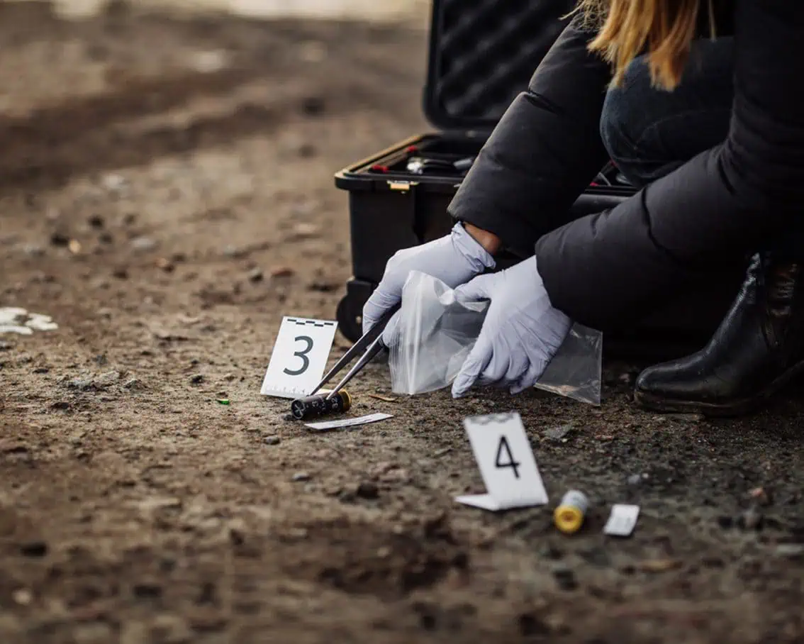 Student investigating a crime scene