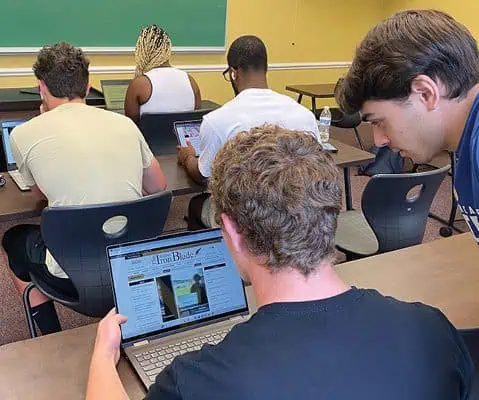 Ferrum College students working on the student newspaper The Iron Blade