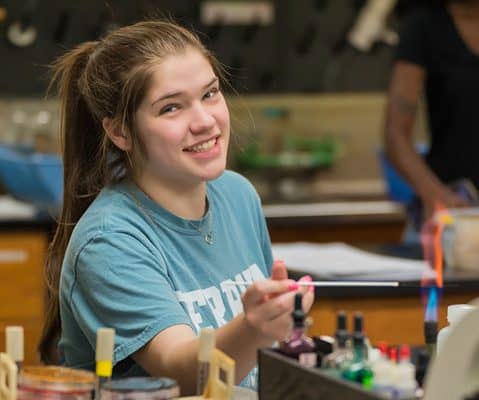 Ferrum College student working in a science lab