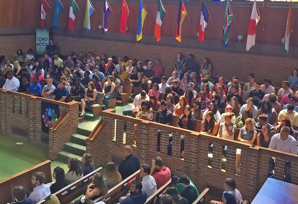 Faculty, staff, and students in the Vaughn Chapel.