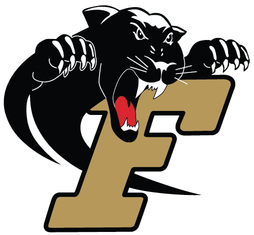 Ferrum Athletics logo with gold F and aggressive panther head and feet with claws zooming over it